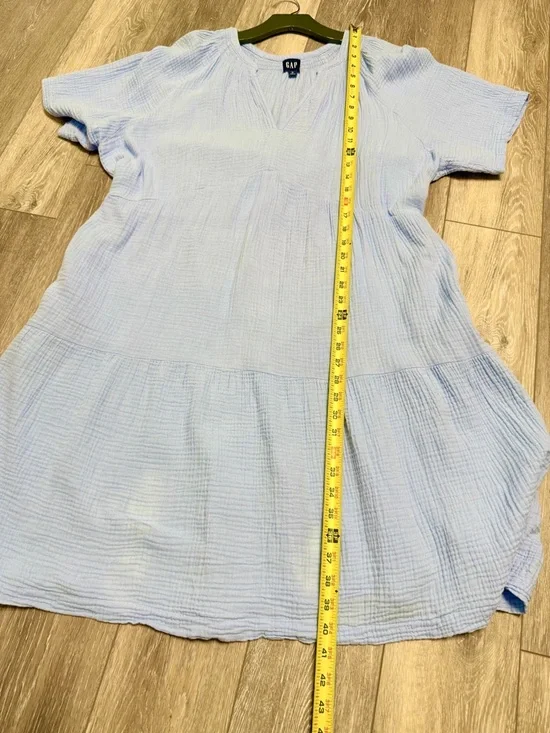 #15) NWOT Gap Light Blue V-Neck Tiered Cotton Dress - Picture 7 of 8